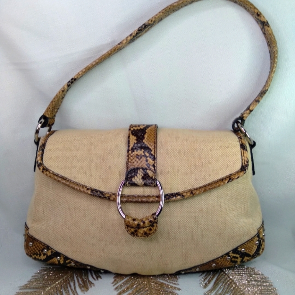 Talbots canvas and faux snakeskin handbag